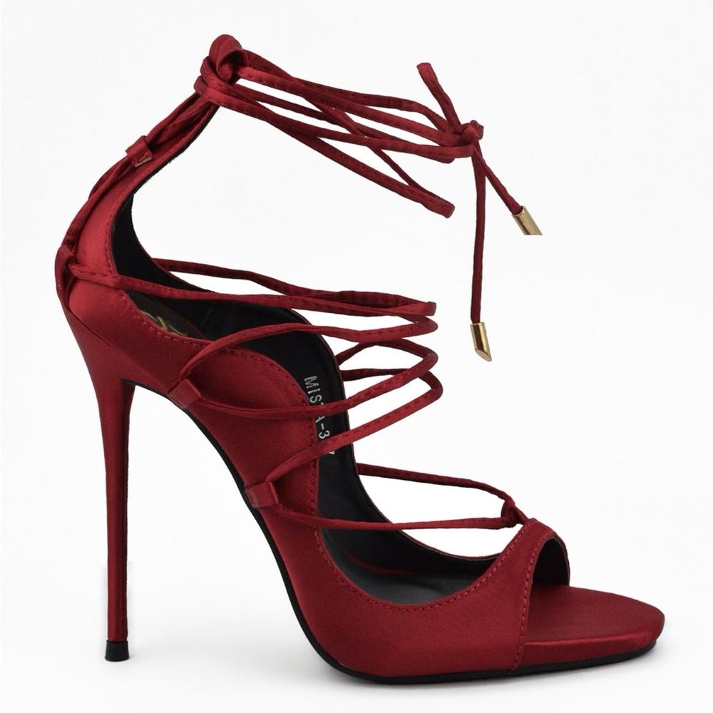 Red Satin Open Toe Stiletto